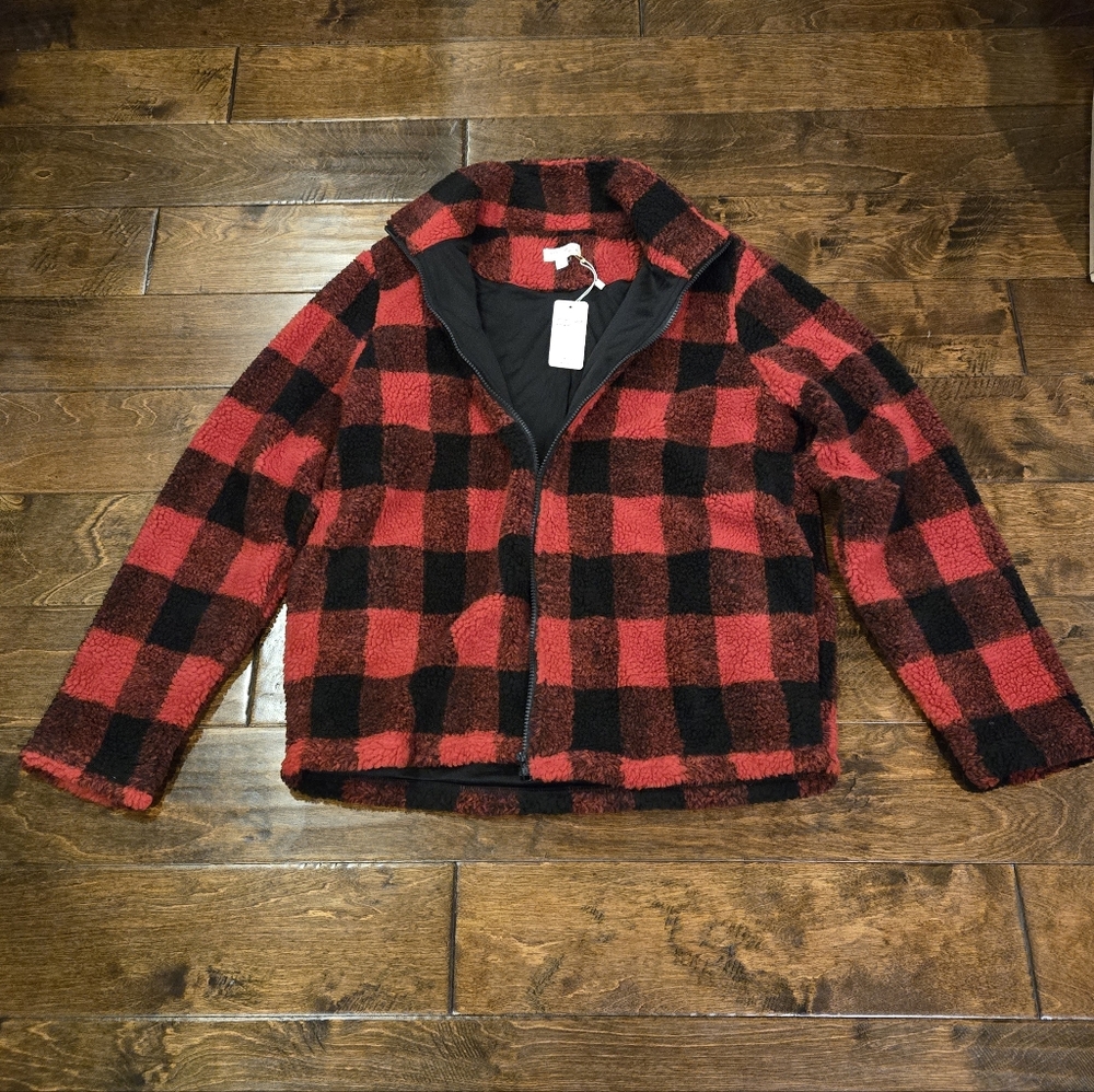 NWT Twenty Second 22nd Plaid Coat Red And Black Size L